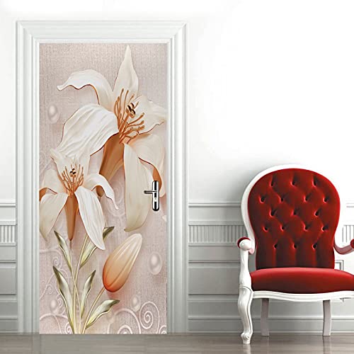 A.Monamour Türtapete Selbstklebend Türfolie Türposter 3D Lilie Blumen Hintergrund Vinyl Folie Türdeko Tapete Wandbild Türaufkleber Türtattoo 90 x 200 cm von A.Monamour