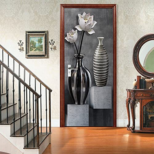 A.Monamour Türtapete Selbstklebend Türfolie Türposter 3D Lotus Blume In Vase Moderne Kunst Vinyl Folie Türdeko Tapete Wandbild Türaufkleber Türtattoo 90 x 200 cm von A.Monamour