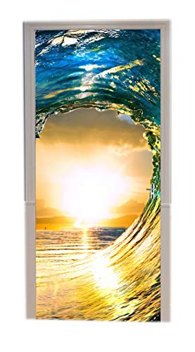 A.Monamour Türtapete Selbstklebend Türfolie Türposter 3D Ozean Der Farbige Meereswellen Am Sonnenuntergang Strand Natur Surft Vinyl Folie Türdeko Tapete Wandbild Türaufkleber Türtattoo 90 x 200 cm von A.Monamour