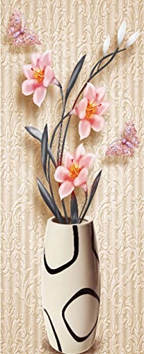 A.Monamour Türtapete Selbstklebend Türfolie Türposter 3D Rosa Blumen In Einer Vase Mit Schmetterling Blumen Hintergrund Vinyl Folie Türdeko Tapete Wandbild Türaufkleber Türtattoo 85 x 200 cm von A.Monamour