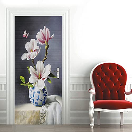 A.Monamour Türtapete Selbstklebend Türfolie Türposter 3D Rosa Magnolie In Einer Vase Vinyl Folie Türdeko Tapete Wandbild Türaufkleber Türtattoo 85 x 200 cm von A.Monamour