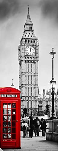 A.Monamour Türtapete Selbstklebend Türfolie Türposter 3D Rote Telefonzelle Und Big Ben London Gebäude Straßen Szene Vinyl Folie Türdeko Tapete Wandbild Türaufkleber Türtattoo 90 x 200 cm von A.Monamour