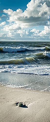 A.Monamour Türtapete Selbstklebend Türfolie Türposter 3D Sandstrand Blaues Meer Wellen Natur Landschaft Vinyl Folie Türdeko Tapete Wandbild Türaufkleber Türtattoo 77 x 200 cm von A.Monamour