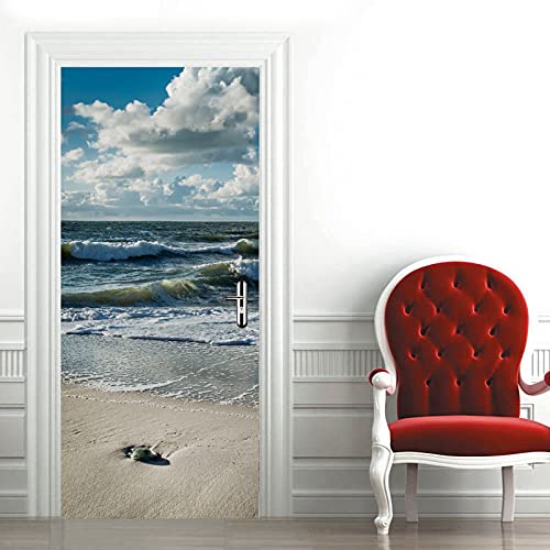 A.Monamour Türtapete Selbstklebend Türfolie Türposter 3D Sandstrand Blaues Meer Wellen Natur Landschaft Vinyl Folie Türdeko Tapete Wandbild Türaufkleber Türtattoo 90 x 200 cm von A.Monamour