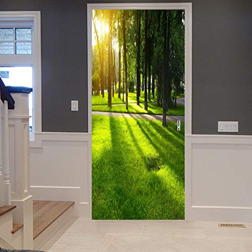 A.Monamour Türtapete Selbstklebend Türfolie Türposter 3D Sonnenschein Grüne Gras Rasen Bäume Wald Morgen Landschaft Vinyl Folie Türdeko Tapete Wandbild Türaufkleber Türtattoo 77 x 200 cm von A.Monamour