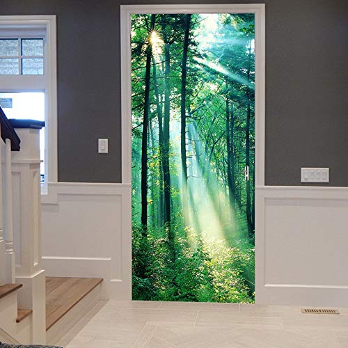 A.Monamour Türtapete Selbstklebend Türfolie Türposter 3D Sonnenstrahl Durch Grüne Bäume Wald Sonnenaufgang Naturlandschaft Vinyl Folie Türdeko Tapete Wandbild Türaufkleber Türtattoo 83 x 204 cm von A.Monamour