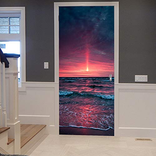 A.Monamour Türtapete Selbstklebend Türfolie Türposter 3D Sonnenuntergang Am Strand Blaues Meer Ozean Wellen Naturlandschaft Vinyl Folie Türdeko Tapete Wandbild Türaufkleber Türtattoo 83 x 204 cm von A.Monamour