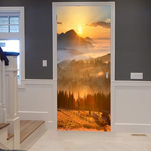 A.Monamour Türtapete Selbstklebend Türfolie Türposter 3D Sonnenuntergang Natur Berge Wälder Land Feld Szenisches Foto Vinyl Folie Türdeko Tapete Wandbild Türaufkleber Türtattoo 77 x 200 cm von A.Monamour