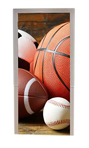 A.Monamour Türtapete Selbstklebend Türfolie Türposter 3D Sportbälle Basketball Fußball Baseball Auf Holzboden Vinyl Folie Türdeko Tapete Wandbild Türaufkleber Türtattoo 77 x 200 cm von A.Monamour