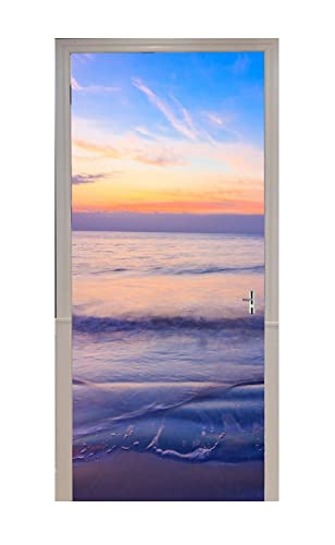 A.Monamour Türtapete Selbstklebend Türfolie Türposter 3D Strand Sonnenuntergang Meer Wellen Bunt Himmel Natur Landschaft Vinyl Folie Türdeko Tapete Wandbild Türaufkleber Türtattoo 77x200cm von A.Monamour