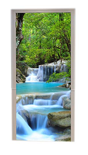 A.Monamour Türtapete Selbstklebend Türfolie Türposter 3D Thailand Erawan Nationalpark Blaue Kaskade Wasserfall Wald Natur Vinyl Folie Türdeko Tapete Wandbild Türaufkleber Türtattoo 90 x 200 cm von A.Monamour