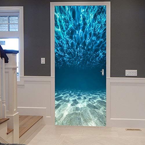 A.Monamour Türtapete Selbstklebend Türfolie Türposter 3D Tief In Den Ozean Blaue Meereswelt Unterwasser Natur Kunst Druck Vinyl Folie Türdeko Tapete Wandbild Türaufkleber Türtattoo 77 x 200 cm von A.Monamour