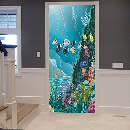 A.Monamour Türtapete Selbstklebend Türfolie Türposter 3D Unterwasser Landschaft Verschiedenen Wasser Pflanzen Fisch Korallen Riff Vinyl Folie Türdeko Tapete Wandbild Türaufkleber Türtattoo 90 x 200 cm von A.Monamour