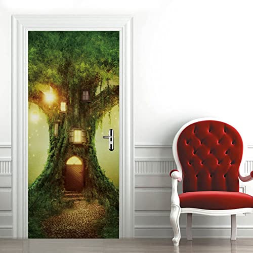 A.Monamour Türtapete Selbstklebend Türfolie Türposter 3D Verzaubertes Magisches Fantasy Baumhaus Vinyl Folie Türdeko Tapete Wandbild Türaufkleber Türtattoo 85x200cm von A.Monamour