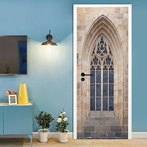 A.Monamour Türtapete Selbstklebend Türfolie Türposter 3D Verziertes Fenster Einer Kathedrale Im Gotischen Stil Vinyl Folie Türdeko Tapete Wandbild Türaufkleber Türtattoo 77x200cm von A.Monamour