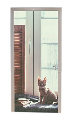 A.Monamour Türtapete Selbstklebend Türfolie Türposter 3D Warmes Und Gemütliches Wochenende Durch Fenster Katze Vinyl Folie Türdeko Tapete Wandbild Türaufkleber Türtattoo 90 x 200 cm von A.Monamour