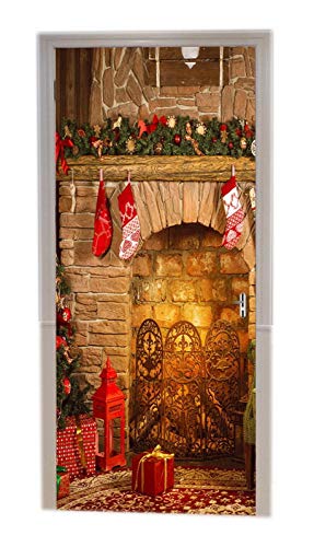 A.Monamour Türtapete Selbstklebend Türfolie Türposter 3D Weihnachten Innen Kamin Socken Geschenk Kiefer Urlaub Vinyl Folie Türdeko Tapete Wandbild Türaufkleber Türtattoo 77 x 200 cm von A.Monamour