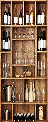 A.Monamour Türtapete Selbstklebend Türfolie Türposter 3D Weinschrank Regal Aus Holz Mit Weinflaschen In Einer Bar Vinyl Folie Türdeko Tapete Wandbild Türaufkleber Türtattoo 77 x 200 cm von A.Monamour