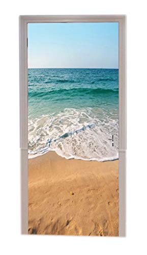 A.Monamour Türtapeten Selbstklebend 3D Sommer Sandstrand Ozean Meer Wellen Blauer Himmel Natur Landschaftsbild Türtapete Türposter Tapete 77x200cm von A.Monamour