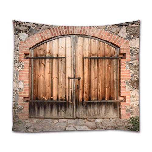 A.Monamour Wanddekor Wandbild Vorhang Wandteppiche Alte Holztür Stein Ziegel Wand Alte Architektur Foto Druck Stoff Wand Tapisserie Wandbehänge Kunst Dekore Bett Deckt Picknickdecke 153x203cm von A.Monamour