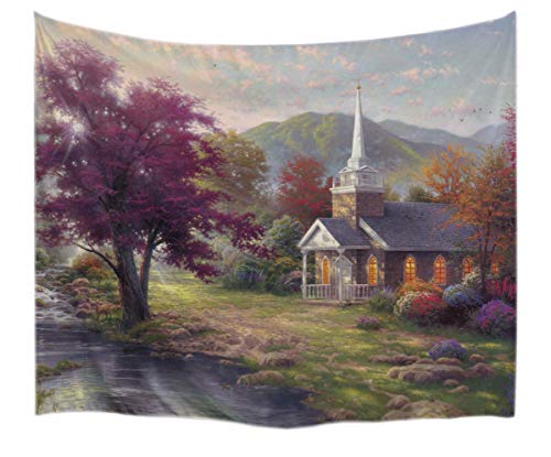 A.Monamour Wanddekor Wandbild Vorhang Wandteppiche Altes Ölgemälde Kunst Bild Druck Gebäude Am Meer Berge Landschaft Landschaft Polyester Stoff Wand Hängen Tapisserie Für Wand Dekore 153x102cm von A.Monamour