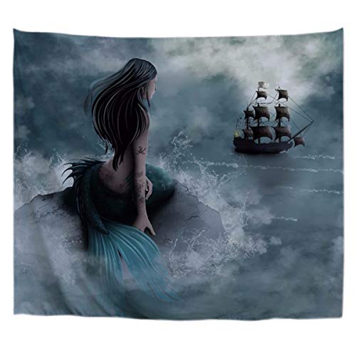 A.Monamour Wanddekor Wandbild Vorhang Wandteppiche Meerjungfrau Und Das Segeln Piratenschiff Kunstdruck Stoff Wandbehang Wandteppich Wand Dekore Fenster Vorhänge Für Wohnzimmer Schlafzimmer 180x230cm von A.Monamour