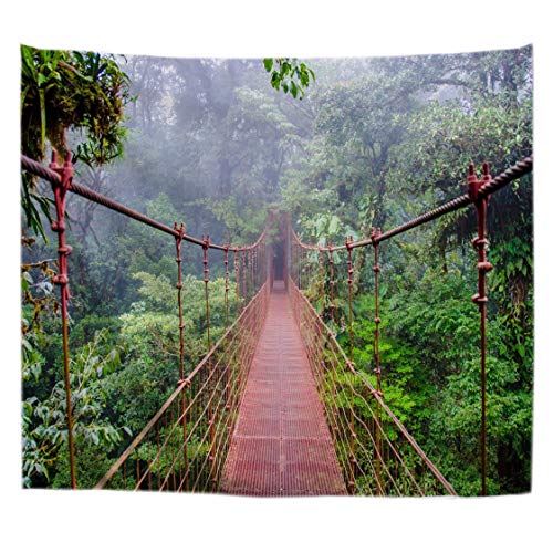 A.Monamour Wanddekor Wandbild Vorhang Wandteppiche Rote Hängebrücke Im Regenwald Wald Wald Natur Landschaft Bild Druck Tuch Stoff Wandbehang Tapisserie Wandkunst Dekore Tischdecke 180x230cm von A.Monamour