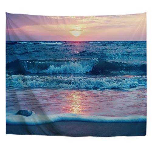 A.Monamour Wanddekor Wandbild Vorhang Wandteppiche Strand Sonnenuntergang Himmel Blau Ozean Meer Natur Landschaft Bild Stoff Wandbehang Tapisserie Wandbild Dekore Wohnheim Teiler 153x130cm von A.Monamour