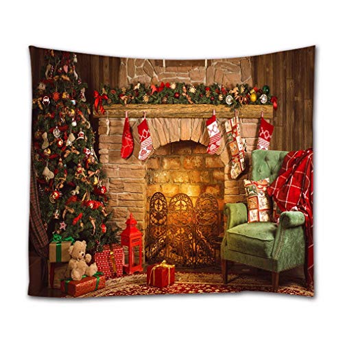 A.Monamour Wanddekor Wandbild Vorhang Wandteppiche Weihnachten Innenraum Kamin Socken Geschenk Hängen Kiefern Urlaub Decor Stoff Wandbehang Tapisserie Wanddekors Für Schlafzimmer Wohnzimmer 180x230 cm von A.Monamour