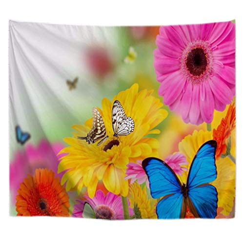 A.Monamour Wanddekor Wandteppiche Frühling Saison Bunte Blumen Und Schmetterlinge Garten Natur Landschaft Bild Gedruckt Polyester Stoff Wand Tapisserie Wandbehänge Kunst Dekore Für Schlafsäle von A.Monamour