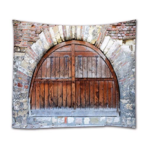 A.Monamour Wanddekor Wohnaccessoires Deko Wandteppiche Alte Alte Mauer Holz Bogen Tür Architektur Kunstdruck Stoff Wandbehang Tapisserie Wanddekors Für Schlafzimmer Wohnzimmer 180X230 Cm / 71 "X 90" von A.Monamour