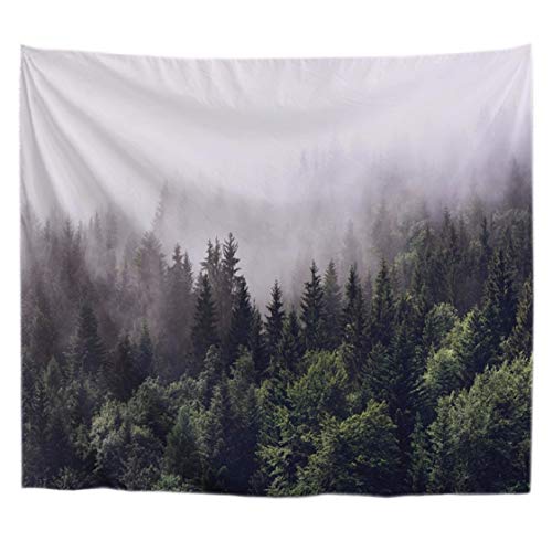 A.Monamour Wanddekor Wohnaccessoires Deko Wandteppiche Grüne Bäume Nebelig Neblig Wald Wald Wild Berg Natur Landschaft Druck Polyester Stoff Wandtapeten Wandbehänge Vorhänge Picknickdecken 203x153cm von A.Monamour