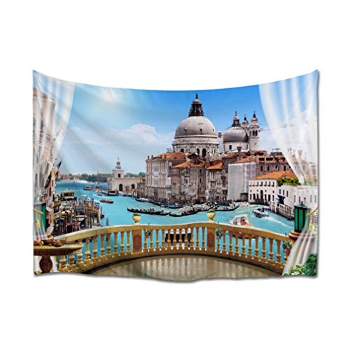 A.Monamour Wandteppich 3D Balkon Großen Kanals Basilika Santa Maria Della Salute Venedig Italien Stoff Tapisserie Wandbehang Wanddeko Wandkunst Wandbilder Wandtuch für Wohnzimmer Schlafzimmer von A.Monamour