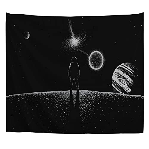 A.Monamour Wandteppich Astronaut Der Vom Planeten Schwarz Und Weiß Zum Universum Blickt Stoff Tuch Tapisserie Wandbehang Wanddeko Wandkunst Wandbilder Wandtuch für Wohnzimmer Schlafzimmer 180x230cm von A.Monamour