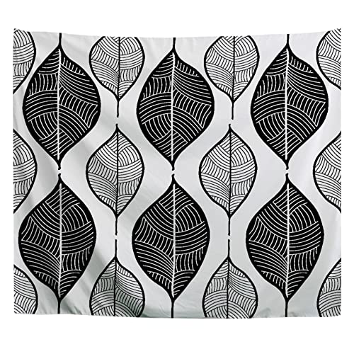 A.Monamour Wandteppich Blatt Muster Handgezeichnete Skizze Gekritzel Schwarz Und Weiß Stoff Tuch Tapisserie Wandbehang Wanddeko Wandkunst Wandbilder Wandtuch für Wohnzimmer Schlafzimmer 130x153cm von A.Monamour