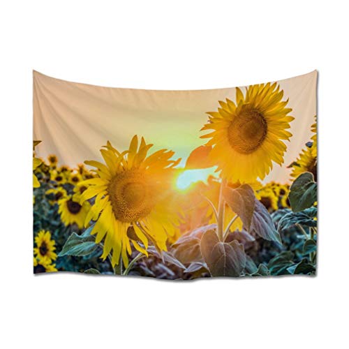 A.Monamour Wandteppich Blühendes Sonnenblumenfeld Bei Botanischem Thema Des Sonnenuntergangs Tuch Mandala Boho Hippie Psychedelic Tapisserie Wandbehang Wanddekoration Modern Abstrakte Kunst von A.Monamour