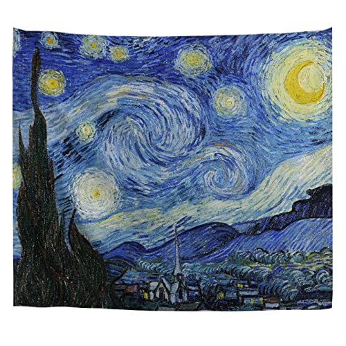 A.Monamour Wandteppich Die Sternenklare Nacht Von Vincent Van Gogh Gemälde Stoff Tuch Tapisserie Wandbehang Wanddeko Wandkunst Wandbilder Wandtuch für Wohnzimmer Schlafzimmer 153x203cm von A.Monamour