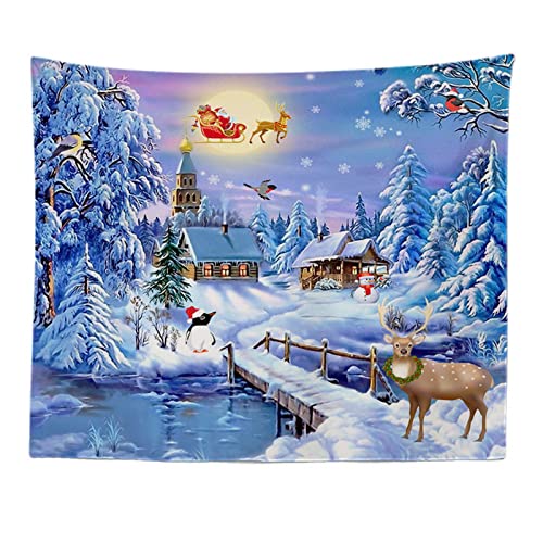 A.Monamour Wandteppich Häuser Im Schneekiefernwald Winter Weihnachten Hintergrund Stoff Tapisserie Wandbehang Wanddeko Wandkunst Wandbilder Wandtuch für Wohnzimmer Schlafzimmer 73x95cm von A.Monamour