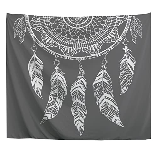 A.Monamour Wandteppich Handgezeichnetes Dreamcatcher Muster Auf Grauem Hintergrund Stoff Tuch Tapisserie Wandbehang Wanddeko Wandkunst Wandbilder Wandtuch für Wohnzimmer Schlafzimmer 180x200cm von A.Monamour