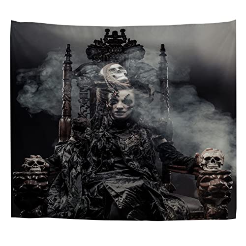 A.Monamour Wandteppich Junge Hexe Sitzt Auf Einem Stuhl Mit Totenkopfrauch Halloween Thema Stoff Tuch Tapisserie Wandbehang Wanddeko Wandkunst Wandbilder Wandtuch für Wohnzimmer Schlafzimmer 153x203cm von A.Monamour