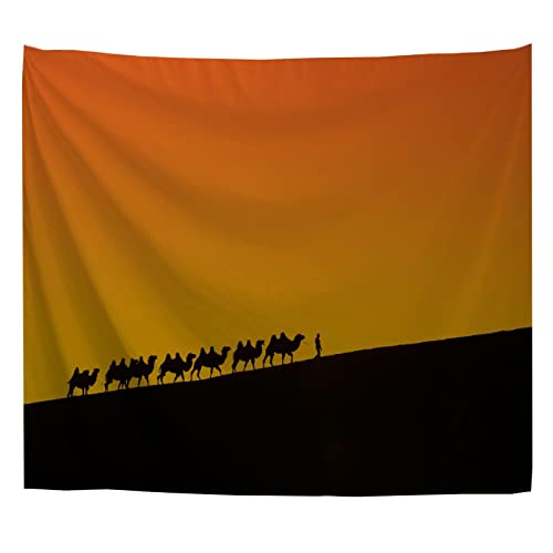 A.Monamour Wandteppich Kamel In Der Wüste Bei Sonnenuntergang Silhouette Stoff Tuch Tapisserie Wandbehang Wanddeko Wandkunst Wandbilder Wandtuch für Wohnzimmer Schlafzimmer 130x153cm von A.Monamour