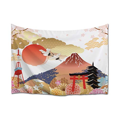 A.Monamour Wandteppich Kirsche Sakura Fuji Berg Tokio Reise Landschaft Im Japanischen Stil Stoff Tapisserie Wandbehang Wanddeko Wandkunst Wandbilder Wandtuch für Wohnzimmer Schlafzimmer von A.Monamour