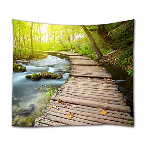A.Monamour Wandteppich Promenade Im Park Wald Bäume Flussbäche Felsen Natur Landschaft Tuch Kunstdruck Tapisserie Wandbehang Wanddeko Vorhang Tischdecke Tagesdecke Picknickdecken Stranddecke von A.Monamour