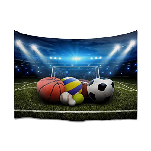 A.Monamour Wandteppich Sportbälle Basketball Fußball Auf Grünem Gras Im Stadion 3D Tuch Kunstdruck Tapisserie Wandbehang Wanddeko Vorhang Tischdecke Tagesdecke Picknickdecken Stranddecke von A.Monamour