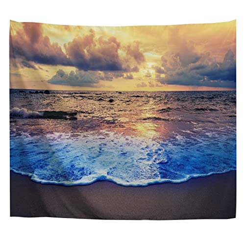 A.Monamour Wandteppich Strand Sonnenuntergang Oder Sonnenaufgang Mit Bunter Himmel Wolken Naturlandschaft Stoff Tuch Tapisserie Wandbehang Wanddeko Wandkunst Wandbilder Wandtuch 130x153cm von A.Monamour