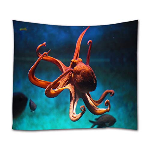 A.Monamour Wandteppich Unterwasser Oktopus Fisch Meereslebewesen Stoff Tapisserie Wandbehang Wanddeko Wandkunst Wandbilder Wandtuch für Wohnzimmer Schlafzimmer von A.Monamour