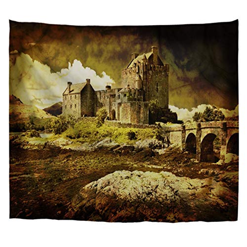 A.Monamour Wandteppiche Alte Schottische Burg In Vintage-Stil Europäischen Mittelalterlichen Dekor Bild Kunst Print Stoff Wandbehang Wandkunst Dekore Für Heim College Schlafsäle 153x130cm von A.Monamour