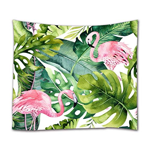 A.Monamour Wandteppiche Aquarell Exotische Tropische Blätter Bananenpalme Blätter Rosa Flamingo Vogel Stoff Wandteppich Wanddekoration Wandbehänge Für Schlafzimmer Wohnzimmer Schlafsäle 102x153cm von A.Monamour