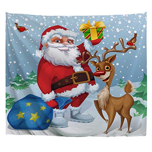 A.Monamour Wandteppiche Cartoon Weihnachtsmann Rentier Tasche Voller Geschenke Winter Schnee Weihnachten Urlaub Drucken Stoff Hippie-Mandala-Wandteppich Wand Wandbehänge Tischdecke 180x230cm von A.Monamour