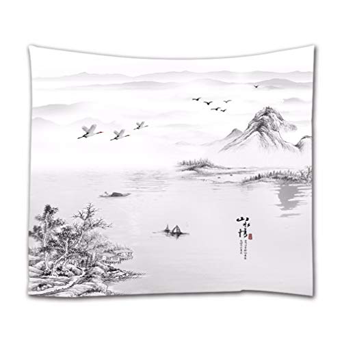 A.Monamour Wandteppiche Chinesische Traditionelle Schwarz-Weiß Malerei Kunstdruck Stoff Wandteppich Dekorative Wandbehänge Für Schlafzimmer Wohnzimmer Schlafsäle 180X230 cm von A.Monamour